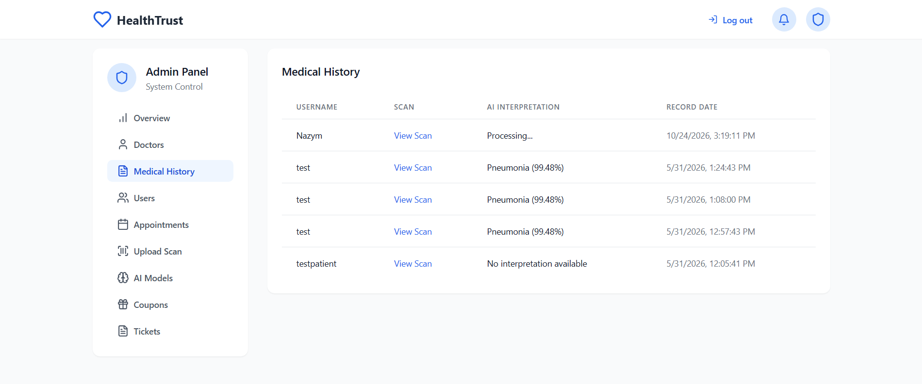 HealthTrust homepage showing Expert Health Consultations Anytime Anywhere landing hero